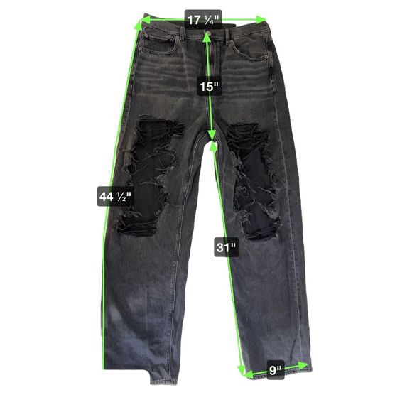 American Eagle High Rise Baggy Mom Jeans Women 14 Distressed Black Relaxed Denim - Picture 3 of 16